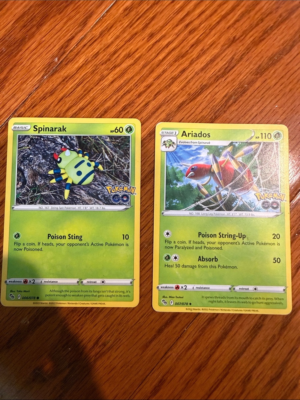 Evolution Pokemon Green Spinarak & Ariados Trading Cards